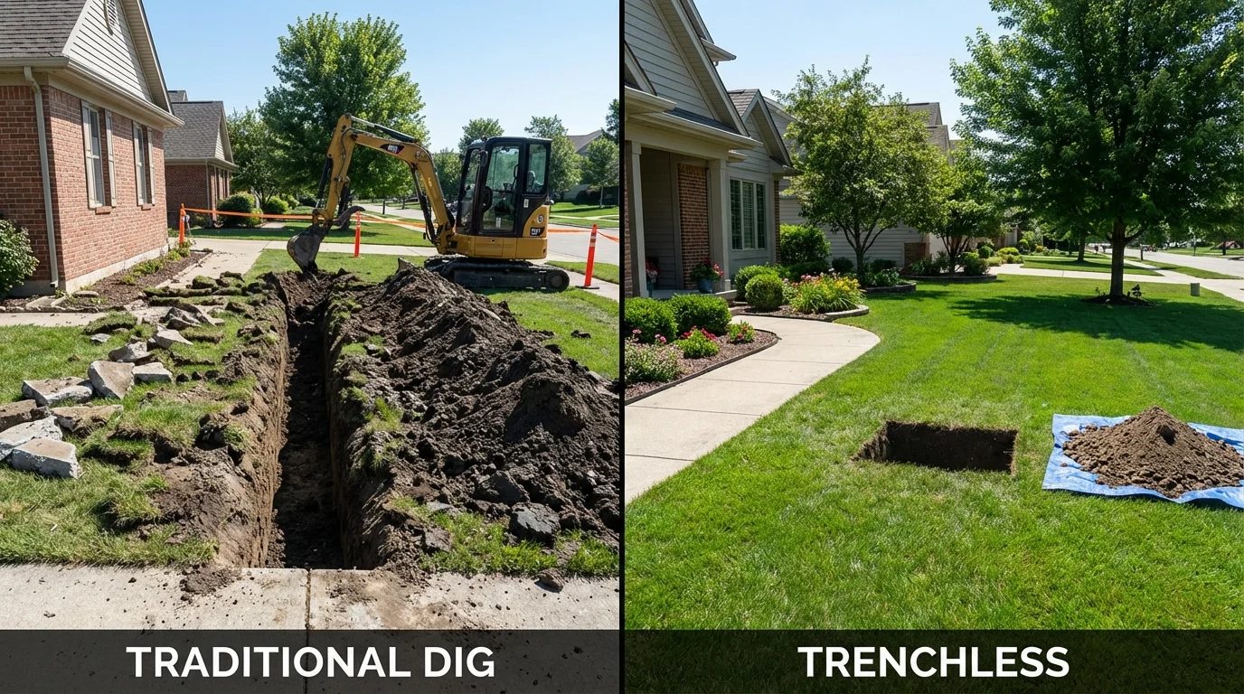 Trenchless sewer repair with minimal yard damage versus traditional excavation in Chadron, NE